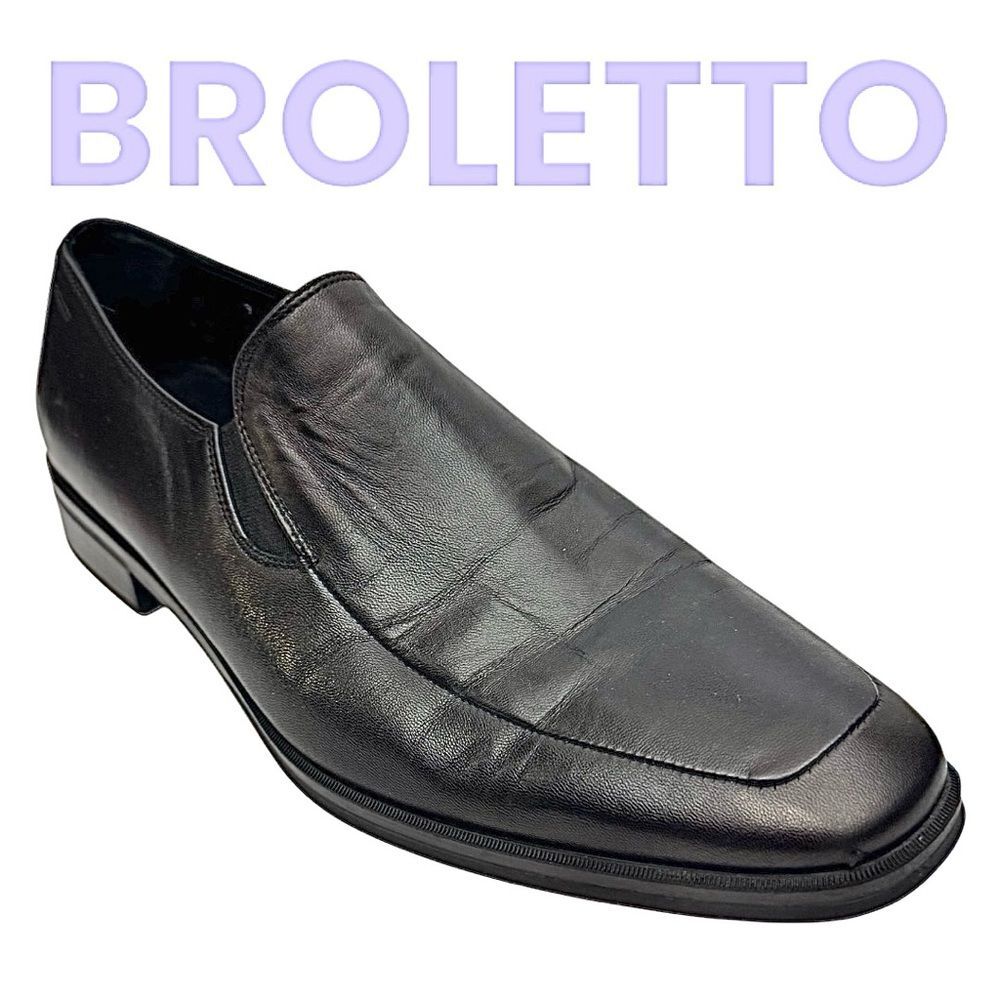 BROLETTO Men’s Black Loafers Slip-on Leather Rubber Sole Size 9 M ITALY Used